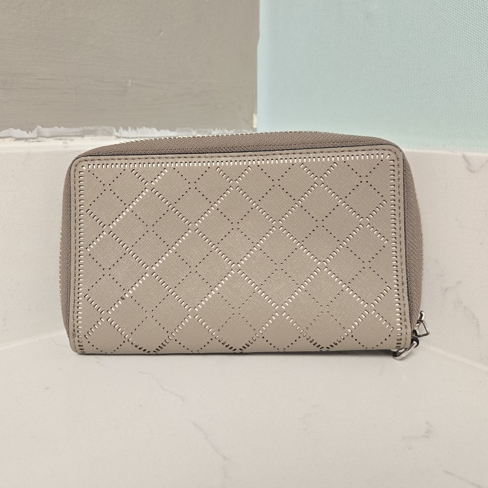 Tory Burch Perforated Quilted Wristlet Wallet in Taupe - Picture 2 of 6